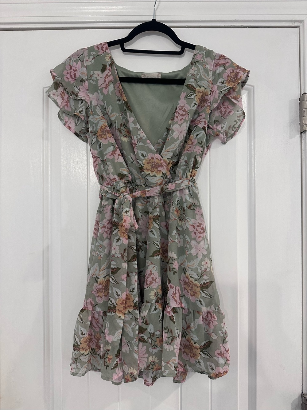 Altar'd State Sage Green Floral Mini Dress with Pink Blooms